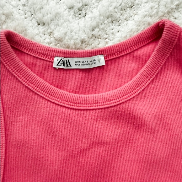 Zara Pink Ribbed Cropped Tank Top Women’s Size Small - Picture 3 of 4